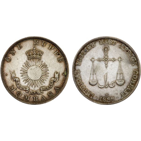 KENYA: MOMBASA: Victoria, 1888-1896, AR rupee, 1888-H, Unc