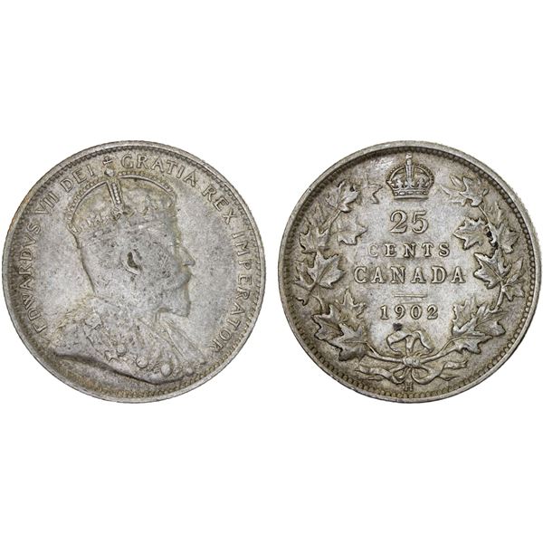 CANADA: Edward VII, 1901-1910, AR 25 cents, 1902-H, VF