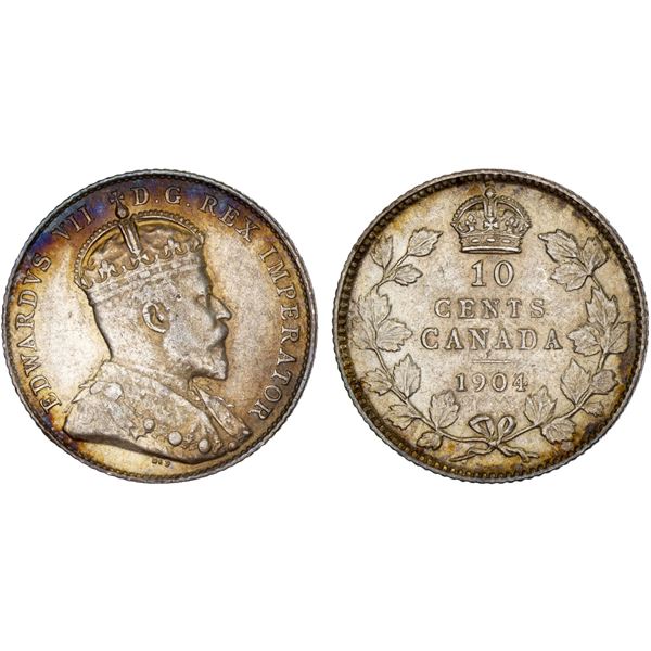 CANADA: Edward VII, 1901-1910, AR 10 cents, 1904, XF