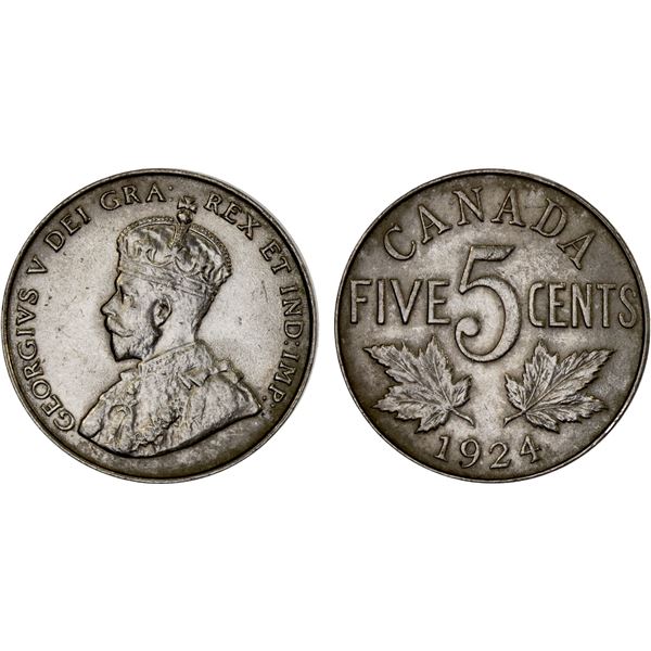 CANADA: George V, 1910-1936, 5 cents, 1924, Unc