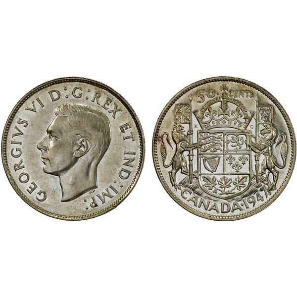 CANADA: George VI, 1936-1952, AR 50 cents, 1947, XF