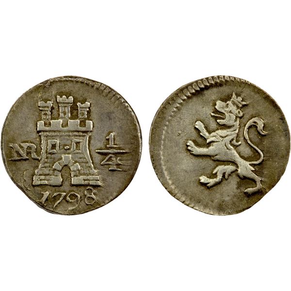 COLOMBIA: Carlos IV, 1788-1808, AR ¼ real, 1798-NR, About XF