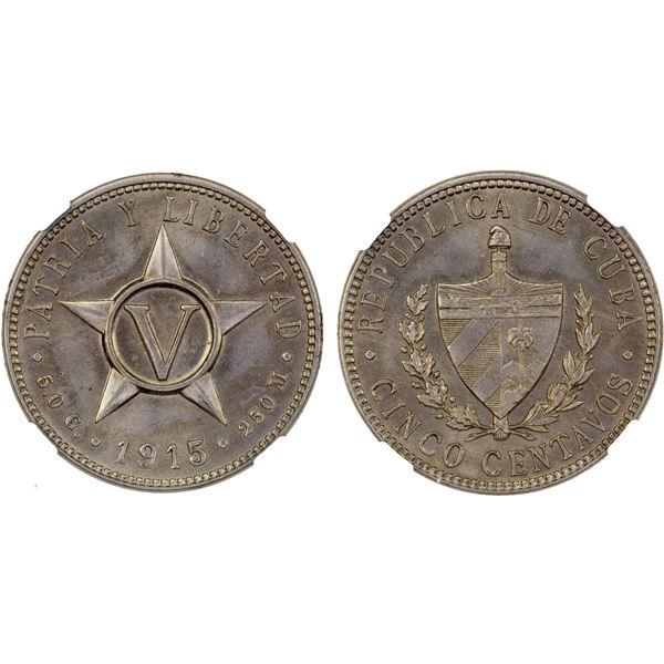 CUBA: Republic, 5 centavos, 1915, NGC MS64