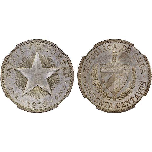 CUBA: Republic, AR 40 centavos, 1915, NGC MS62
