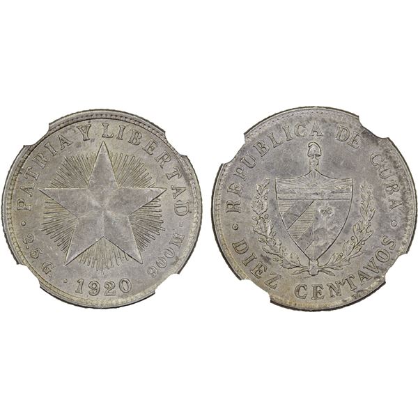 CUBA: Republic, AR 10 centavos, 1920, NGC MS62