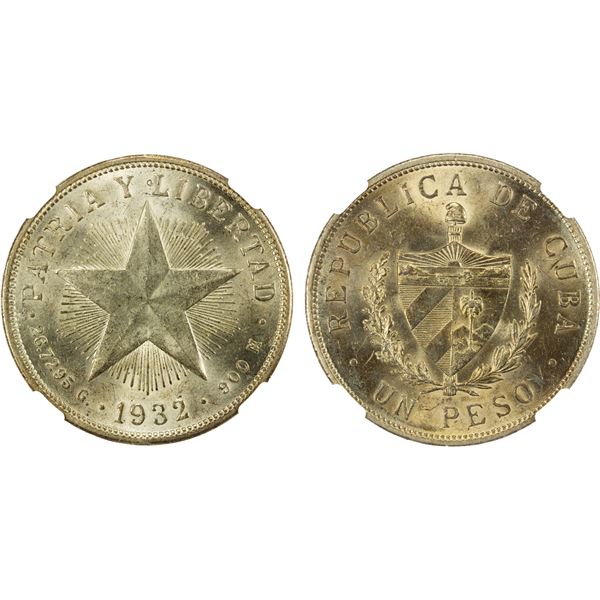 CUBA: Republic, AR peso, 1932, NGC MS63