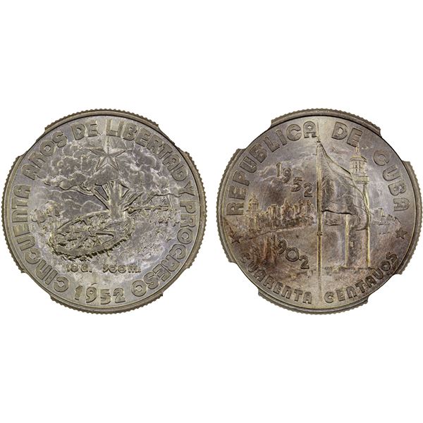CUBA: Republic, AR 40 centavos, 1952, NGC MS65