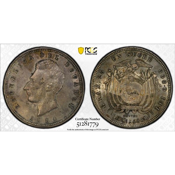 ECUADOR: Republic, AR sucre, 1884, PCGS AU58