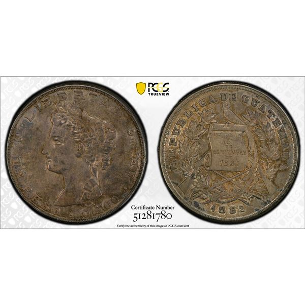GUATEMALA: Republic, AR peso, 1882, PCGS AU55