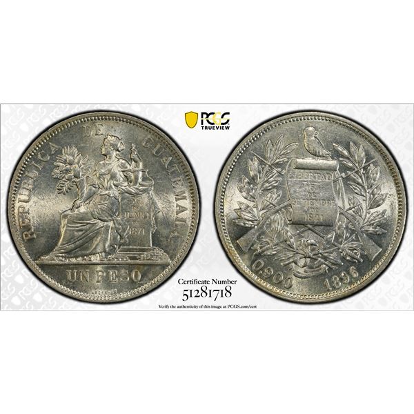 GUATEMALA: Republic, AR peso, 1896, PCGS MS61