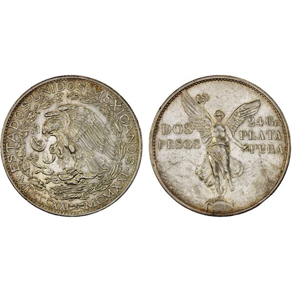 MEXICO: Estados Unidos, AR 2 pesos, 1921, XF