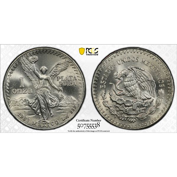 MEXICO: Estados Unidos, AR onza, 1983-Mo, PCGS MS66