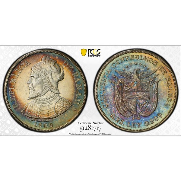 PANAMA: Republic, AR 50 centesimos, 1904, PCGS AU58