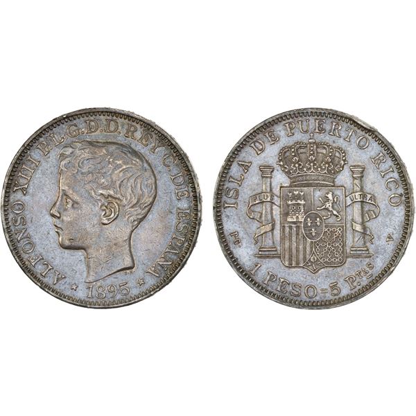 PUERTO RICO: Alfonso XIII, 1886-1931, AR peso, 1895, XF