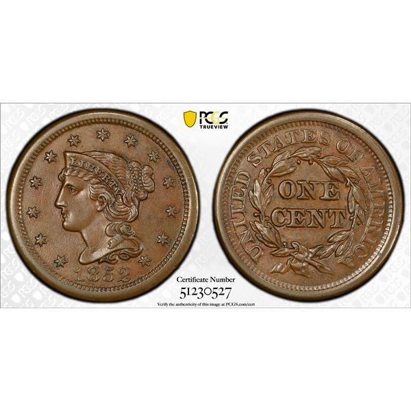UNITED STATES: AE cent, 1852, PCGS UNC details