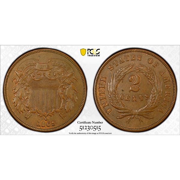 UNITED STATES: AE 2 cents, 1869, PCGS UNC details