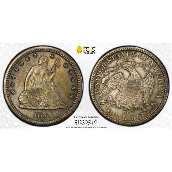 UNITED STATES: AR 25 cents, 1876-CC, PCGS AU details