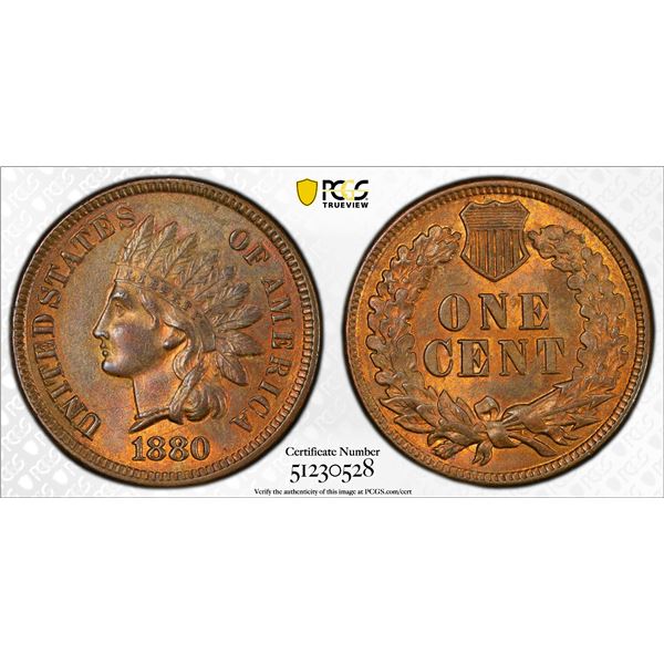 UNITED STATES: AE cent, 1880, PCGS MS62 RB