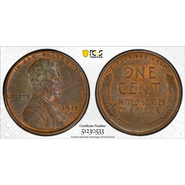 UNITED STATES: AE cent, 1917, PCGS MS64 BN