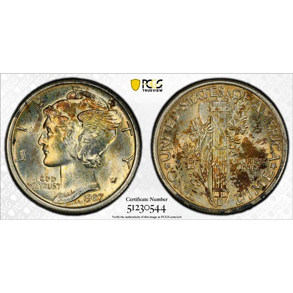 UNITED STATES: AR 10 cents, 1927, PCGS MS64