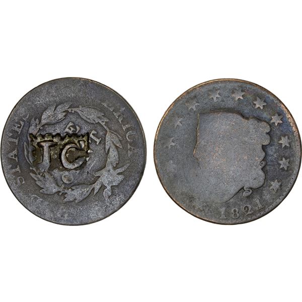 UNITED STATES: AE counterstamped cent, ND(1821), Good
