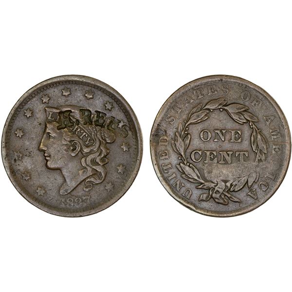UNITED STATES: AE counterstamped cent, ND(1837), VF
