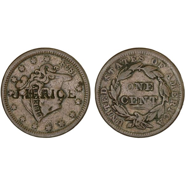 UNITED STATES: AE counterstamped cent, ND(1838), Fine