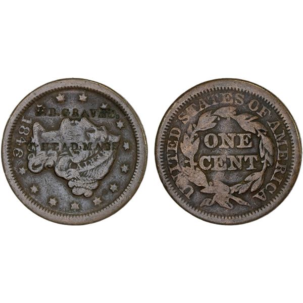 UNITED STATES: AE counterstamped cent, ND(1846), About VF
