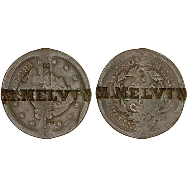 UNITED STATES: AE counterstamped cent, ND(1852), Fine