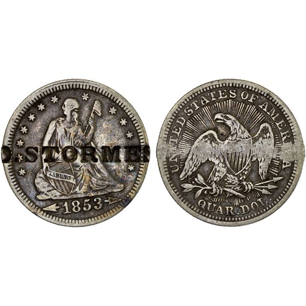 UNITED STATES: AR counterstamped 25 cent, ND(1853), About VF