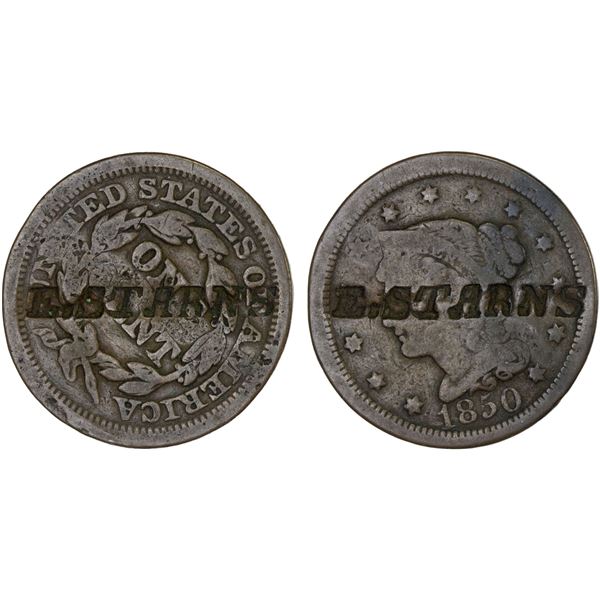 UNITED STATES: AE counterstamped cent, ND(1856), Fine