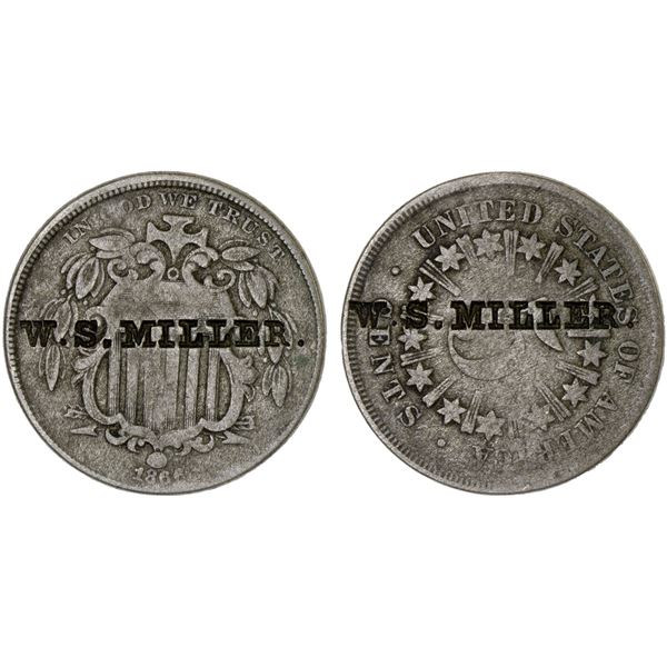 UNITED STATES: counterstamped 5 cent, ND(1866), Fine