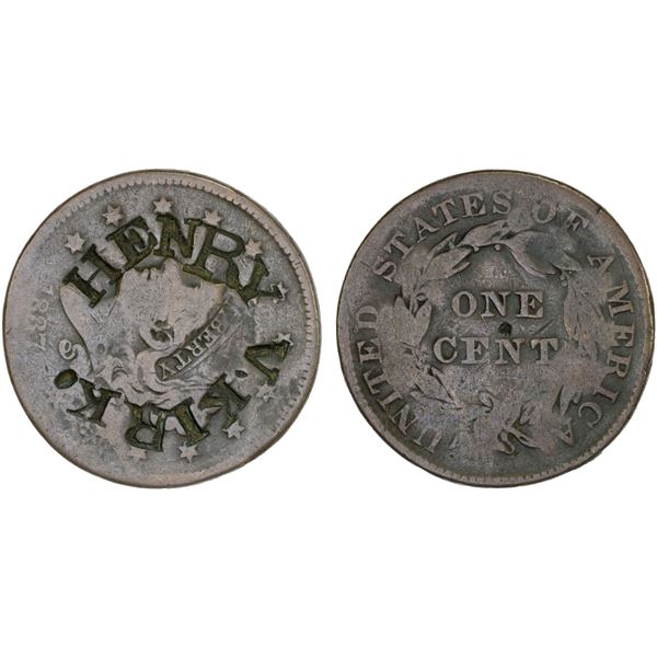 UNITED STATES: AE counterstamped cent, ND, VF on worn host