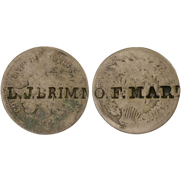 UNITED STATES: AE counterstamped cent, ND, F-VF on worn host