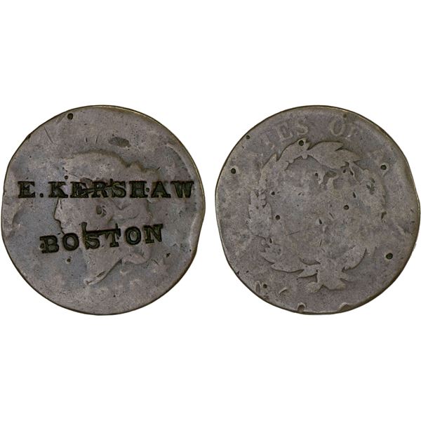 UNITED STATES: AE counterstamped cent, ND, Fine on worn host