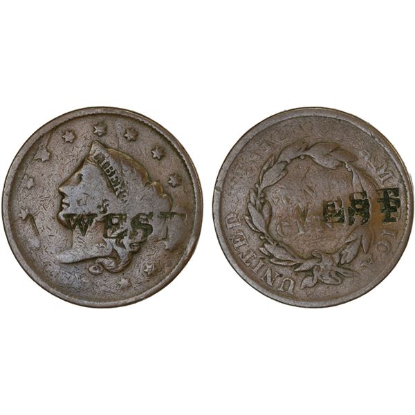 UNITED STATES: AE counterstamped cent, ND, Fine on worn host