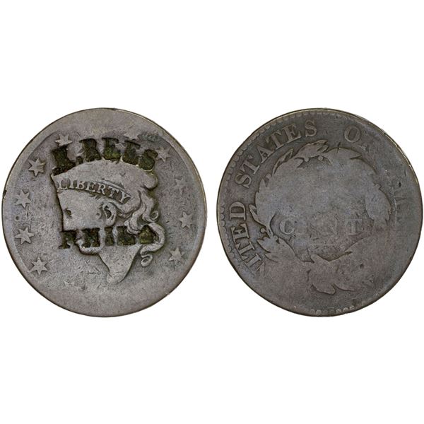 UNITED STATES: AE counterstamped cent, ND, Fine on worn host