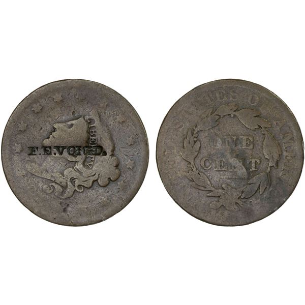 UNITED STATES: AE counterstamped cent, ND, Fine on worn host