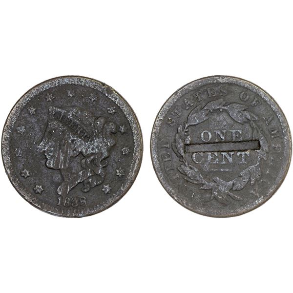 UNITED STATES: AE counterstamped cent, ND, VG on worn host