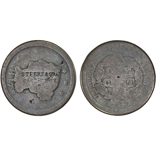 UNITED STATES: AE counterstamped cent, ND, VG on worn host