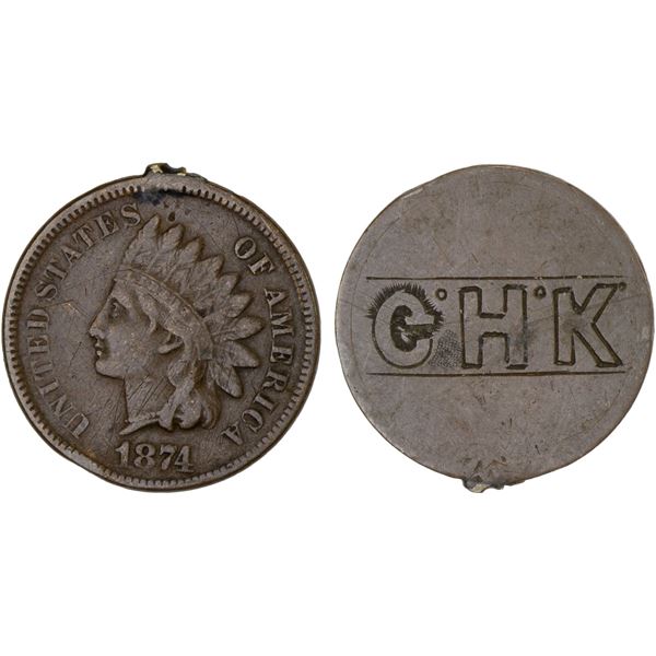 UNITED STATES: AE counterstamped cent, ND(1874), Fine