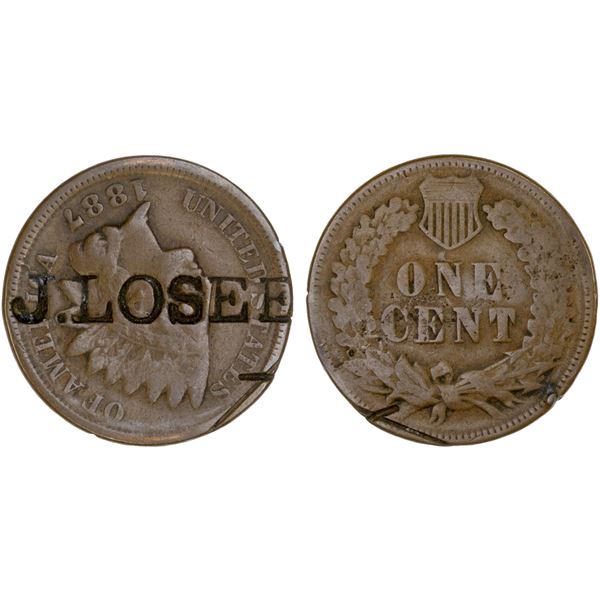 UNITED STATES: AE counterstamped cent, ND(1887), Fine