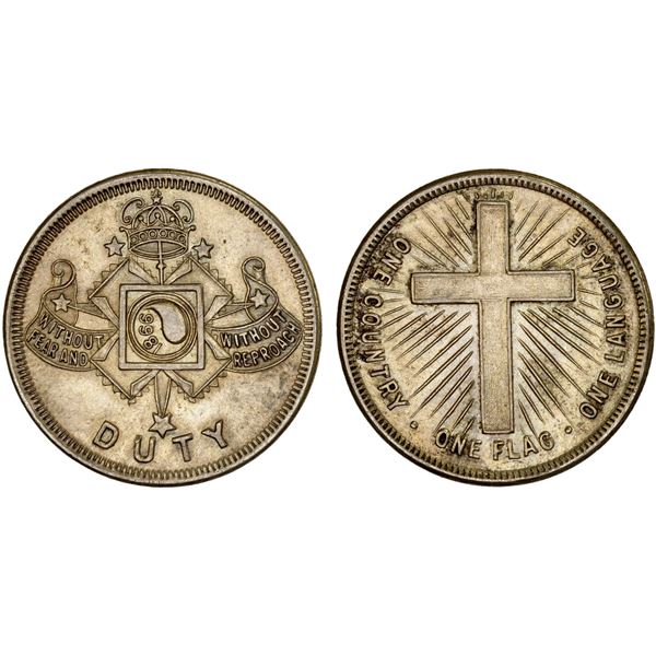 UNITED STATES: Ku Klux Klan, token (13.27g), ND (1915-54), AU