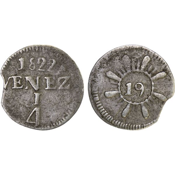 VENEZUELA: under Gran Colombia, AR 1/4 real, 1822, VF