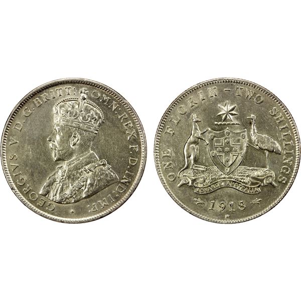 AUSTRALIA: George V, 1910-1936, AR shilling, 1918, XF-AU