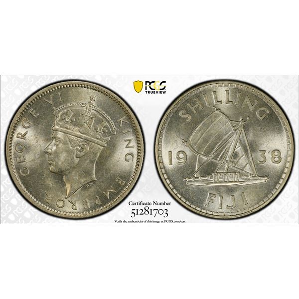 FIJI: George VI, 1936-1952, AR shilling, 1938, PCGS MS62