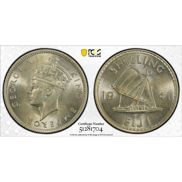 FIJI: George VI, 1936-1952, AR shilling, 1941, PCGS MS63