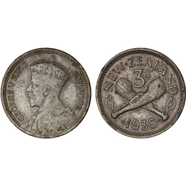 NEW ZEALAND: George V, 1910-1936, AR threepence, 1935, F-VF