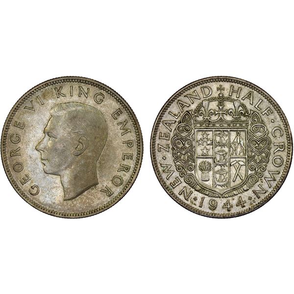 NEW ZEALAND: George VI, 1936-1952, AR 1/2 crown, 1944, XF
