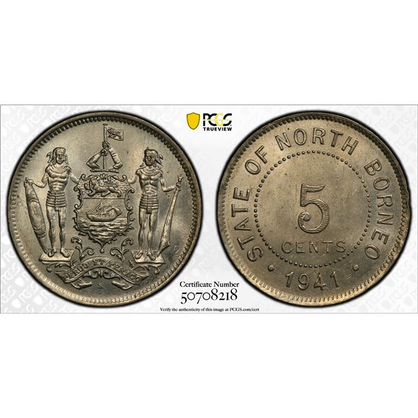 BRITISH NORTH BORNEO: Protectorate, 5 cents, 1941-H, PCGS MS63